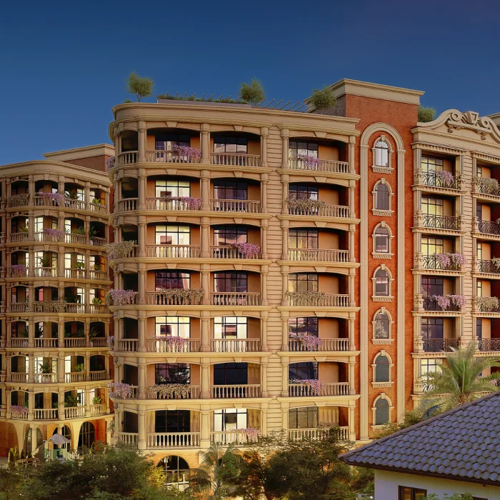 GrandLife Batumi — фасад комплекса на закате